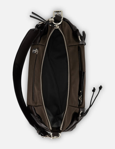 Bolso de hombro nylon y piel vegana café para mujer