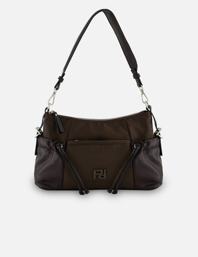 Bolso de hombro nylon y piel vegana café para mujer