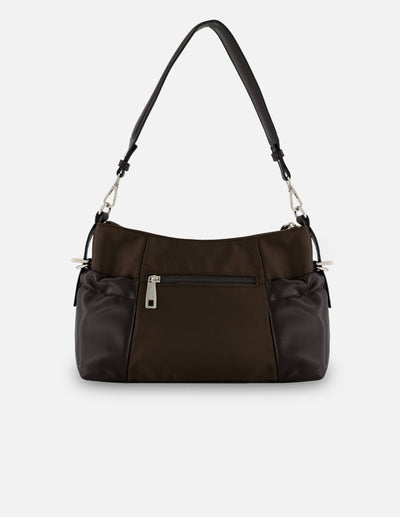 Bolso de hombro nylon y piel vegana café para mujer