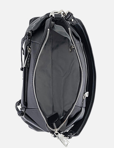 Bolso negro de hombro en nylon y piel vegana para mujer