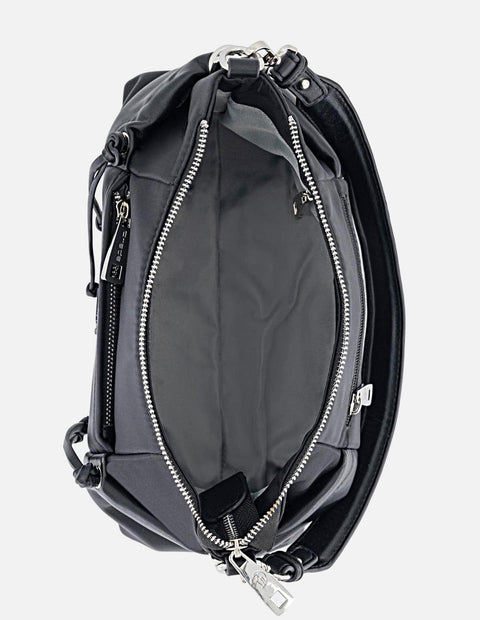 Bolso negro de hombro en nylon y piel vegana para mujer