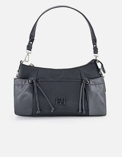 Bolso negro de hombro en nylon y piel vegana para mujer