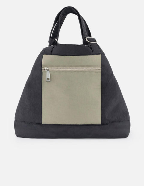 Maleta negra con adorno naranja y contraste de colores para mujer