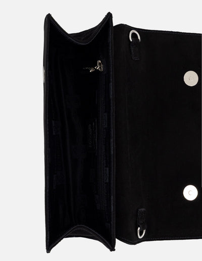 Clutch de ante color negro para mujer con acabado suave