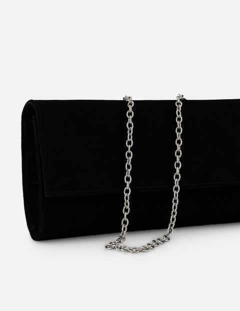 Clutch de ante color negro para mujer con acabado suave