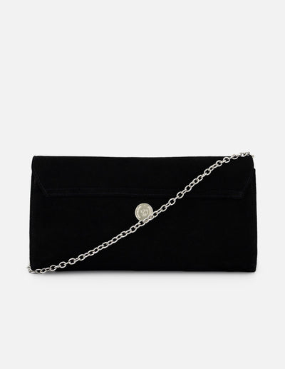 Clutch de ante color negro para mujer con acabado suave