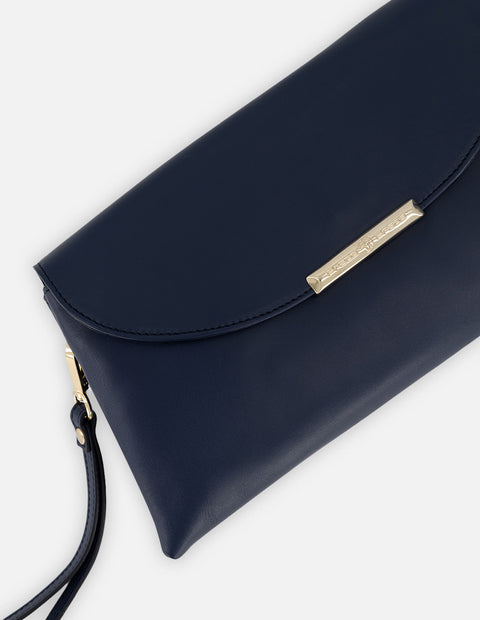Clutch de piel color azul para mujer