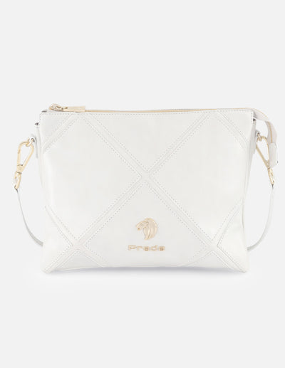 Bandolera blanca en piel con costuras cruzadas para mujer