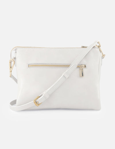 Bandolera blanca en piel con costuras cruzadas para mujer