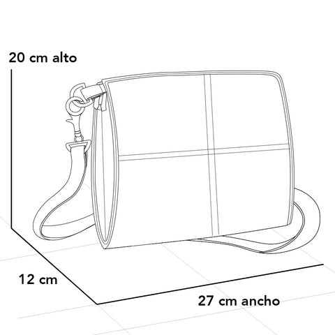 Bandolera café en piel para mujer con costuras cruzadas