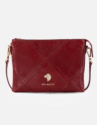 Bandolera roja en piel para mujer con costuras cruzadas