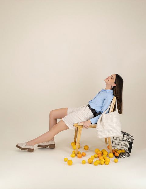 Tote blanco en piel vegana trenzada para mujer