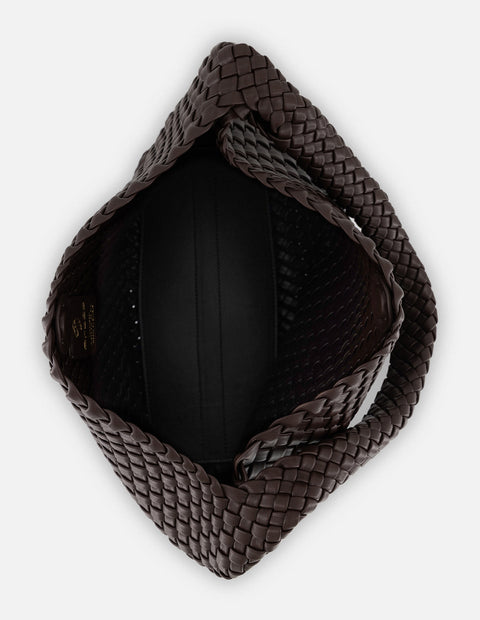 Tote café en piel vegana trenzada para mujer