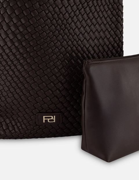 Tote café en piel vegana trenzada para mujer