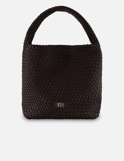 Tote café en piel vegana trenzada para mujer