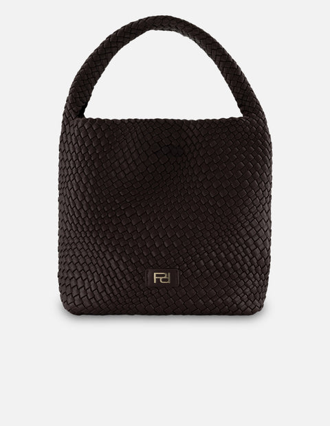 Tote café en piel vegana trenzada para mujer