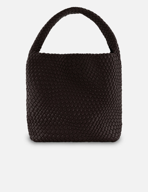 Tote café en piel vegana trenzada para mujer