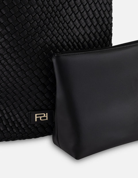 Tote negro en piel vegana trenzada para mujer