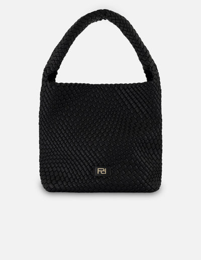 Tote negro en piel vegana trenzada para mujer