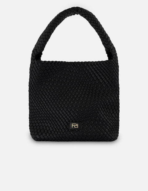 Tote negro en piel vegana trenzada para mujer