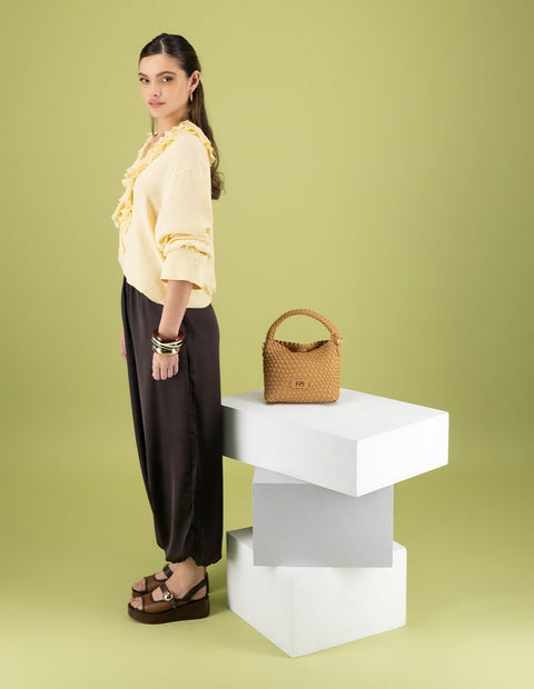 Minibolso cuero en piel vegana trenzada para mujer
