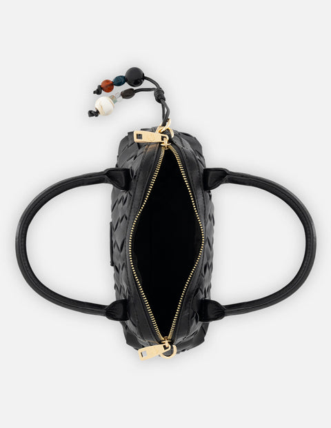 Minibolso negro en piel vegana trenzada para mujer