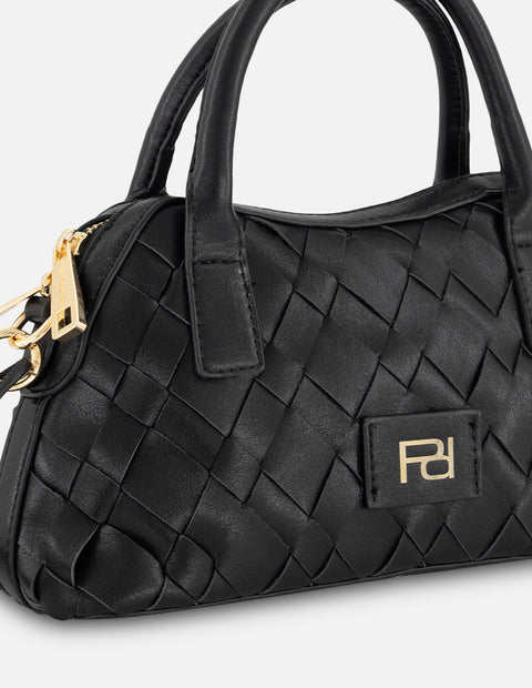 Minibolso negro en piel vegana trenzada para mujer
