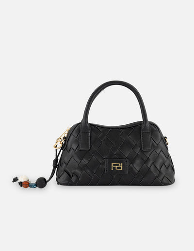 Minibolso negro en piel vegana trenzada para mujer