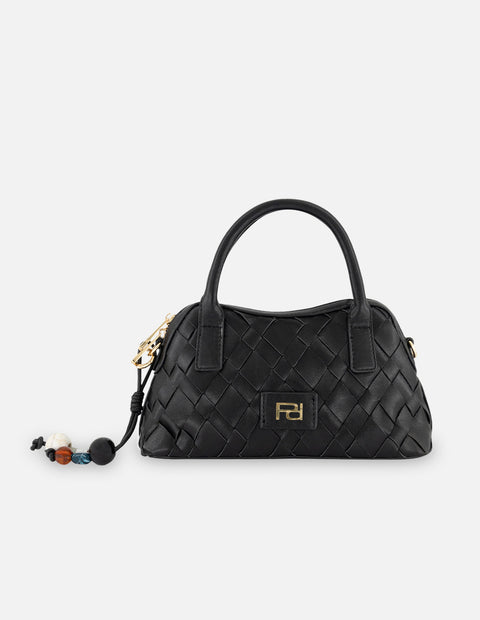 Minibolso negro en piel vegana trenzada para mujer