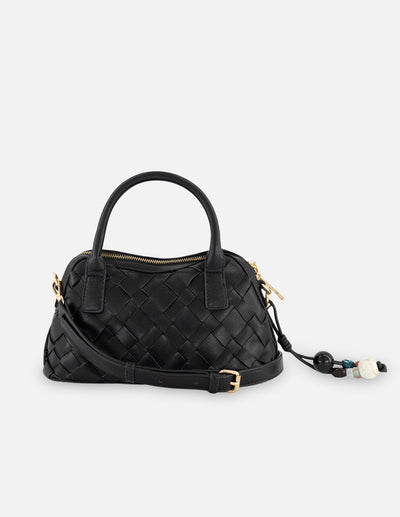 Minibolso negro en piel vegana trenzada para mujer