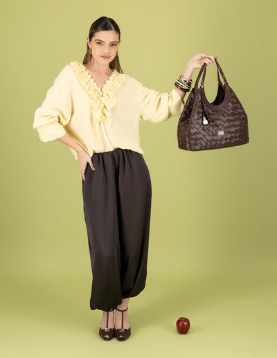 Tote café en piel vegana trenzada para mujer