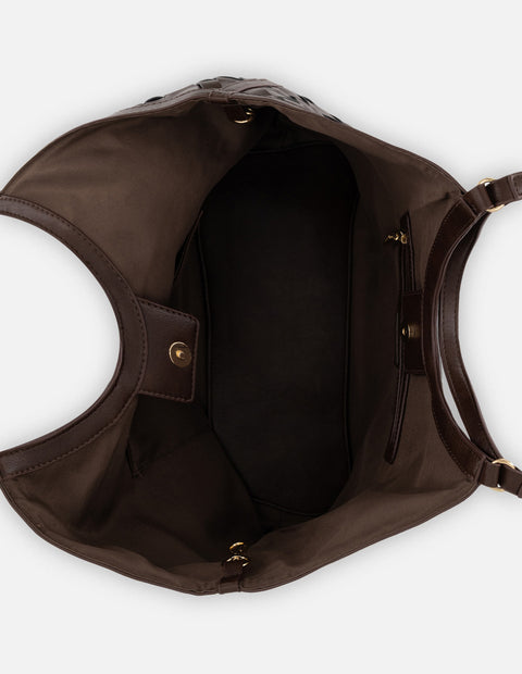 Tote café en piel vegana trenzada para mujer