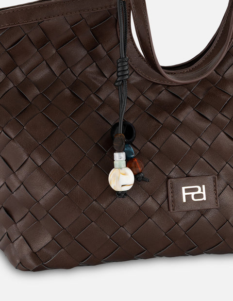 Tote café en piel vegana trenzada para mujer