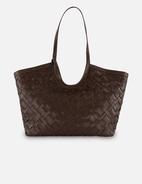Tote café en piel vegana trenzada para mujer