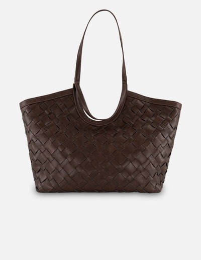 Tote café en piel vegana trenzada para mujer