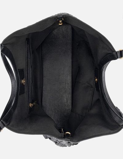 Tote negro en piel vegana trenzada para mujer