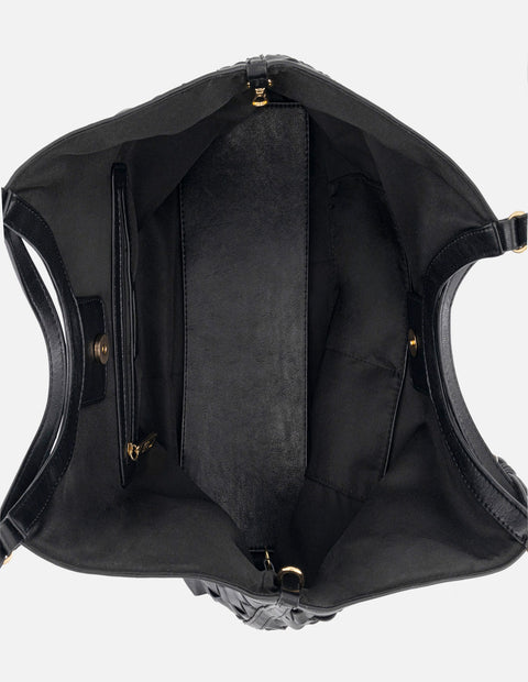 Tote negro en piel vegana trenzada para mujer