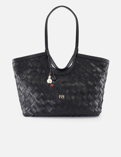 Tote negro en piel vegana trenzada para mujer