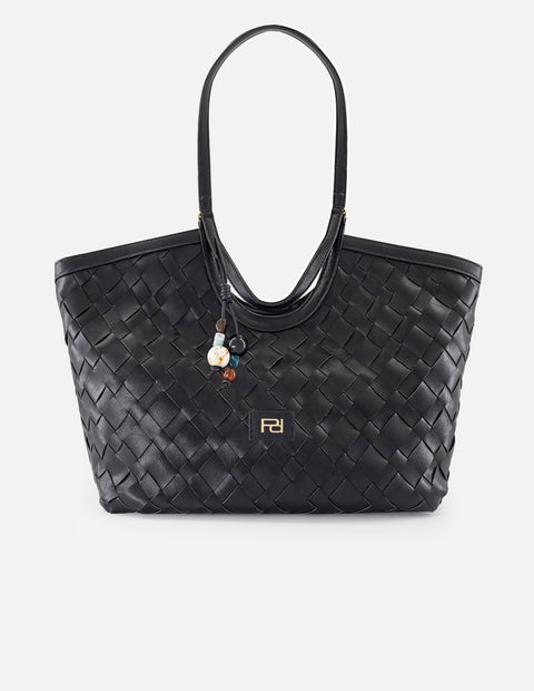 Tote negro en piel vegana trenzada para mujer