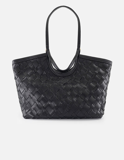 Tote negro en piel vegana trenzada para mujer