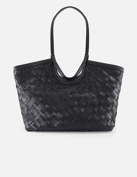 Tote negro en piel vegana trenzada para mujer