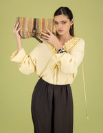 Clutch multicolor en rafia con tejido bicolor para mujer