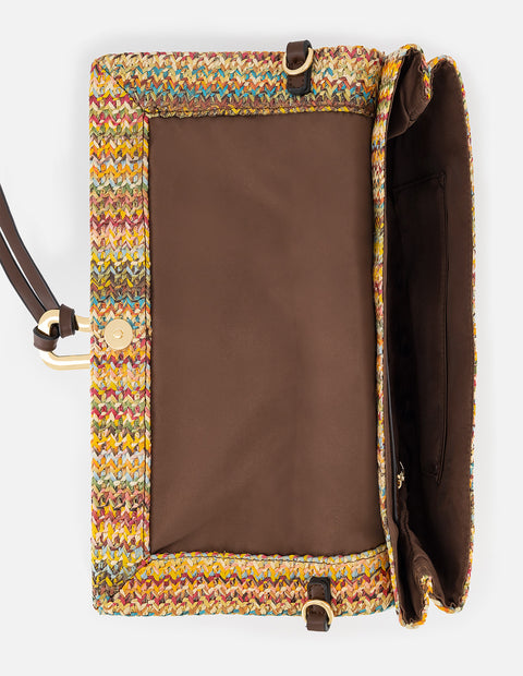 Clutch multicolor en rafia con tejido bicolor para mujer
