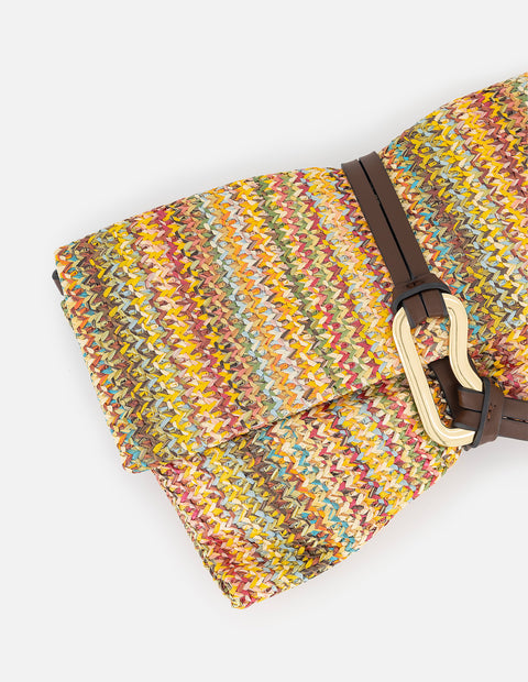 Clutch multicolor en rafia con tejido bicolor para mujer