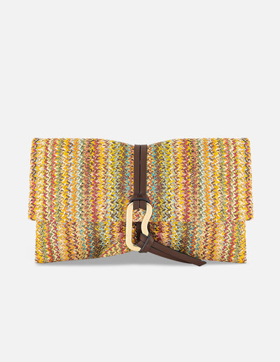Clutch multicolor en rafia con tejido bicolor para mujer