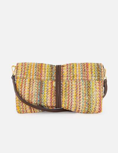 Clutch multicolor en rafia con tejido bicolor para mujer