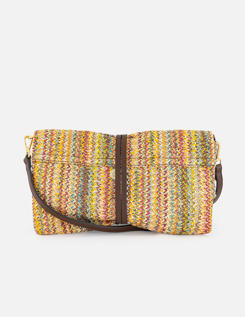 Clutch multicolor en rafia con tejido bicolor para mujer