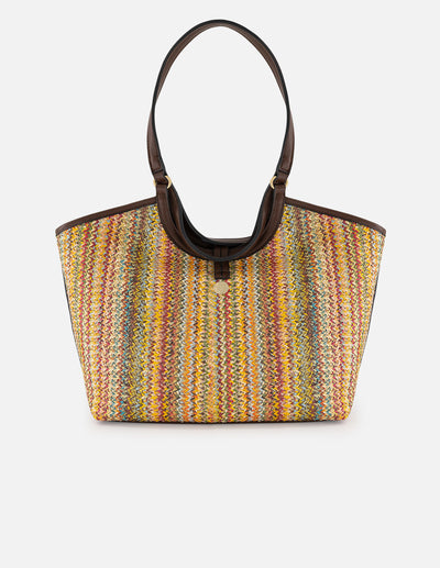 Bolso de hombro multicolor en rafia con tejido decorativo