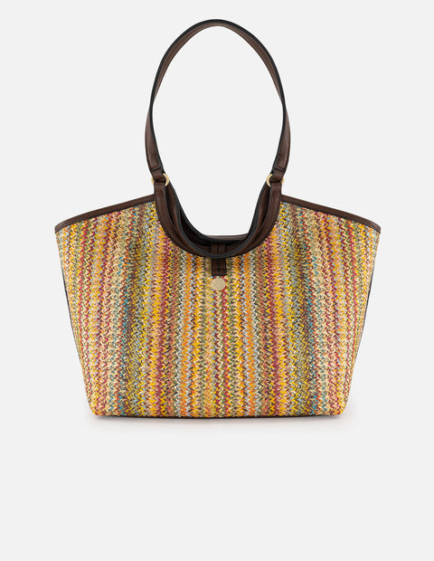 Bolso de hombro multicolor en rafia con tejido decorativo