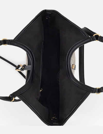 Bolso de hombro negro y blanco en rafia con aro frontal